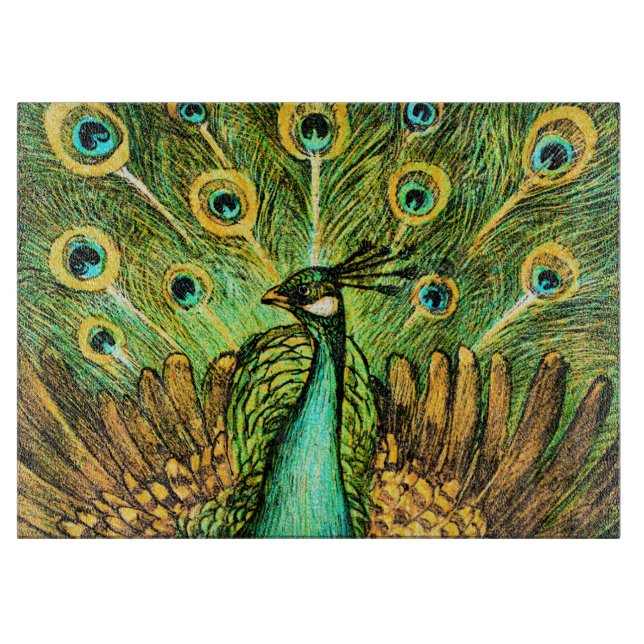 Dutch Art Nouveau Peacock and Chickens Cutting Board (Front)