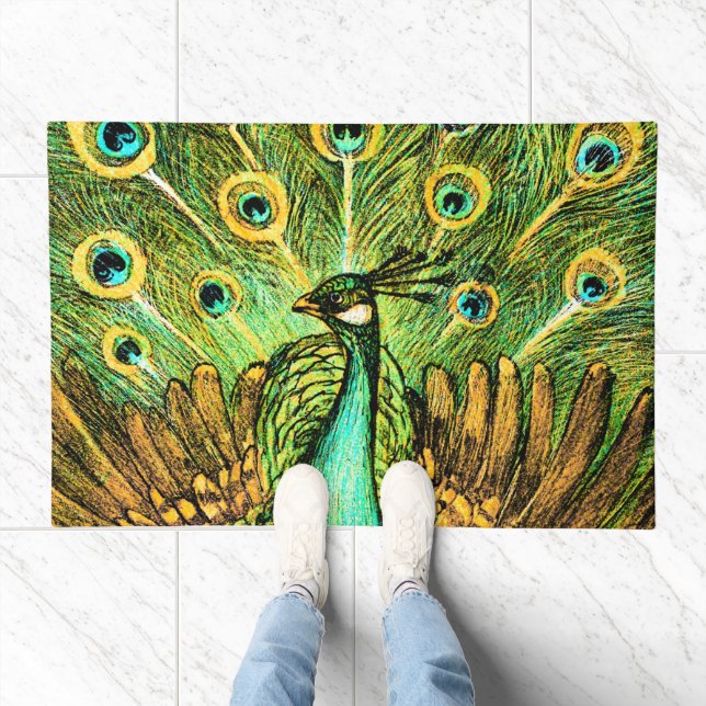 Dutch Art Nouveau Peacock and Chickens Doormat (Indoor)