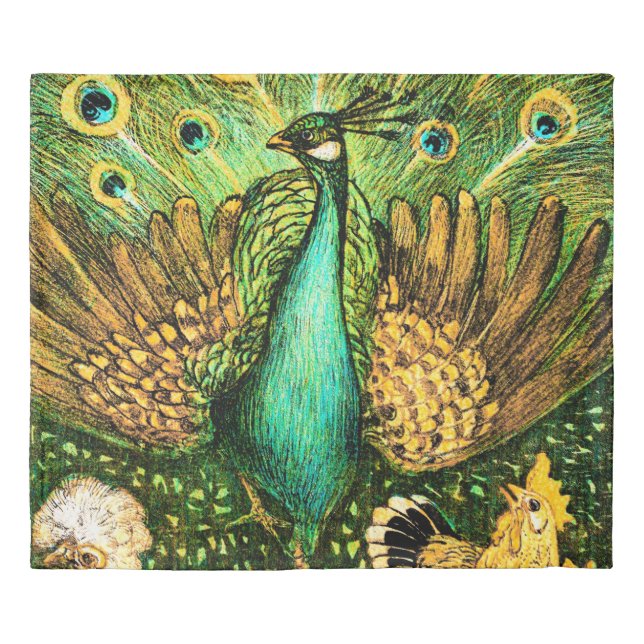 Dutch Art Nouveau Peacock and Chickens Duvet Cover (Front)