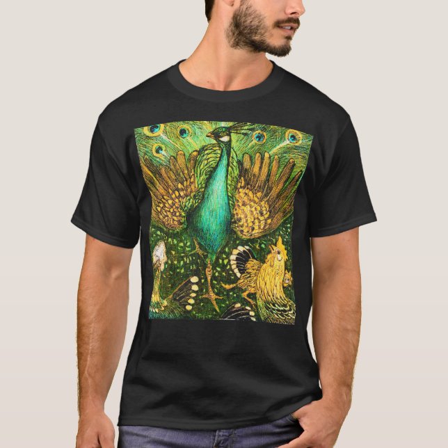 Dutch Art Nouveau Peacock and Chickens T-Shirt (Front)