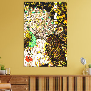 Dutch Art Nouveau Peacock and Owls Canvas Print
