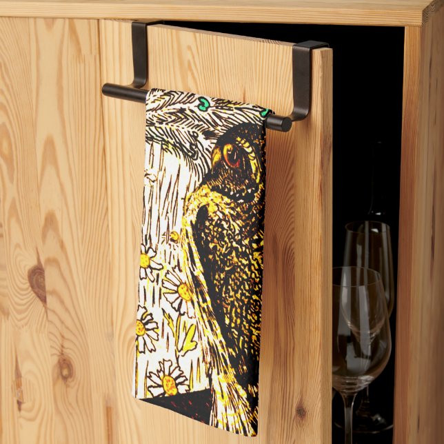 Dutch Art Nouveau Peacock and Owls Kitchen Towel (Thirds Fold)
