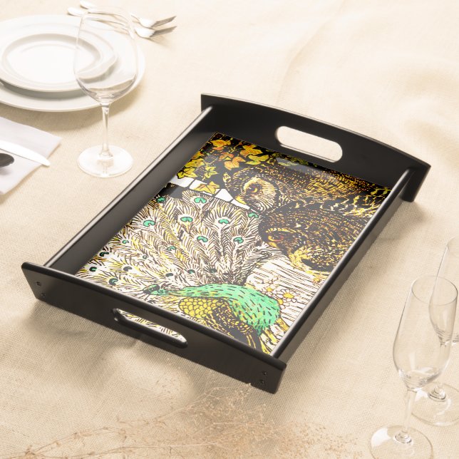 Dutch Art Nouveau Peacock and Owls Serving Tray (Front)