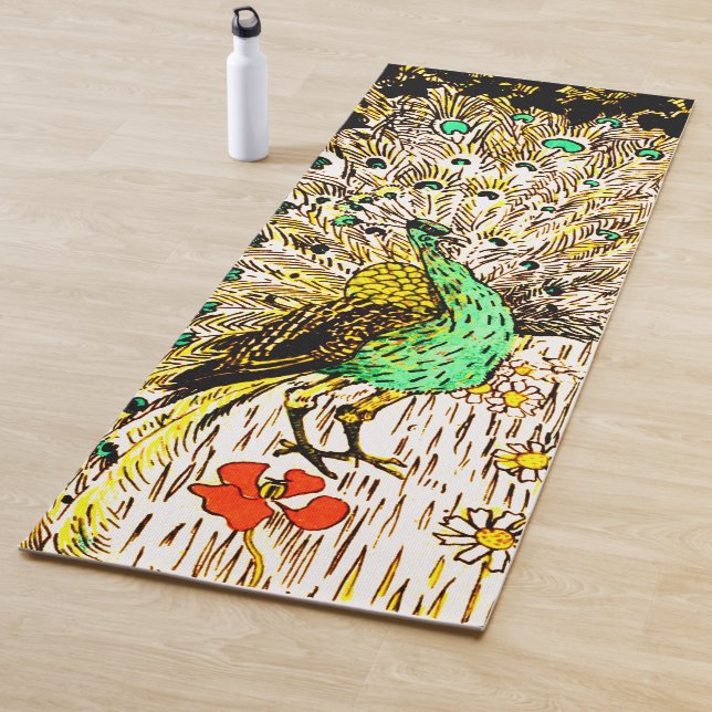 Dutch Art Nouveau Peacock and Owls Yoga Mat (In Situ)