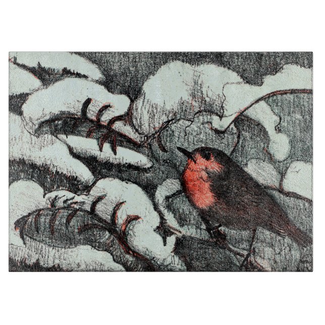 Dutch Art Nouveau Robin Bird in Winter Cutting Board (Front)