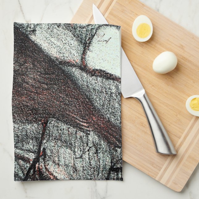 Dutch Art Nouveau Robin Bird in Winter Kitchen Towel (Quarter Fold)