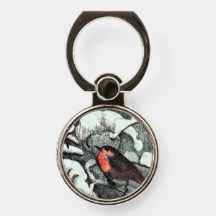 Dutch Art Nouveau Robin Bird in Winter Phone Ring Stand