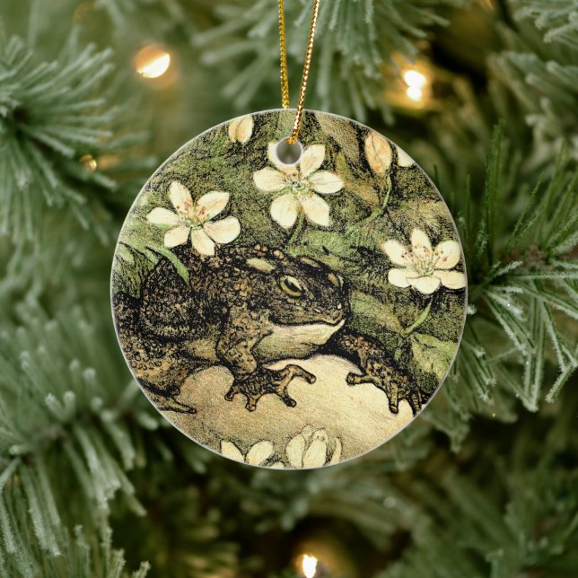 Dutch Art Nouveau Toad and Dogwood  Ceramic Ornament (Tree)