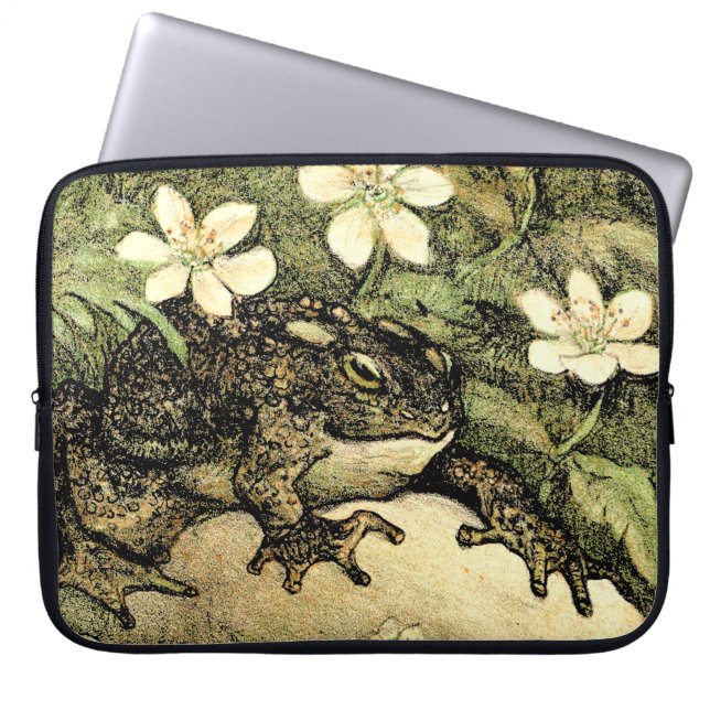 Dutch Art Nouveau Toad and Dogwood  Laptop Sleeve (Front)