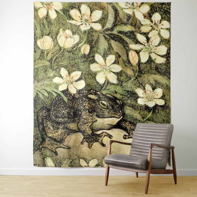 Dutch Art Nouveau Toad and Dogwood  Tapestry (In Situ)