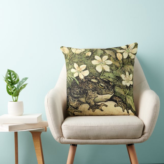 Dutch Art Nouveau Toad and Dogwood  Throw Pillow (Chair)