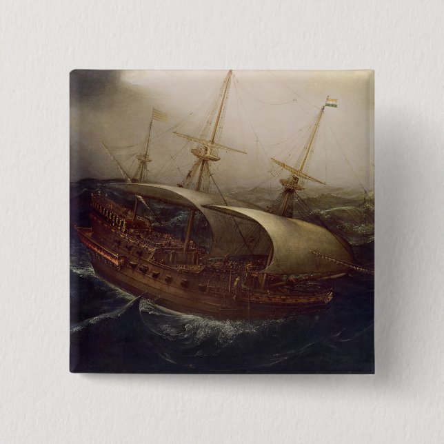 Dutch Battleship in a Storm Button (Front)