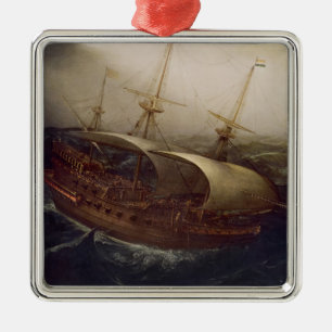 Dutch Battleship in a Storm Metal Ornament
