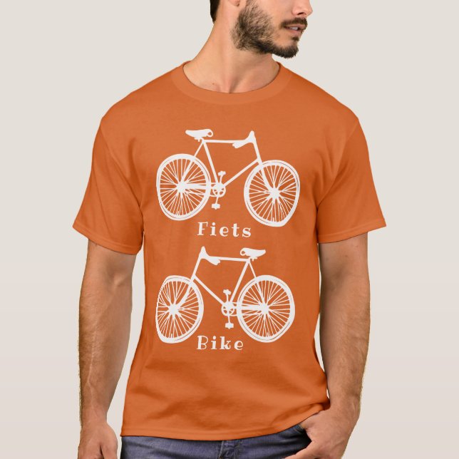 Dutch Bike Bicycle Fiets orange white shirt (Front)