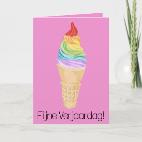 Dutch Birthday Rainbow Gay Pride Ice Cream Card