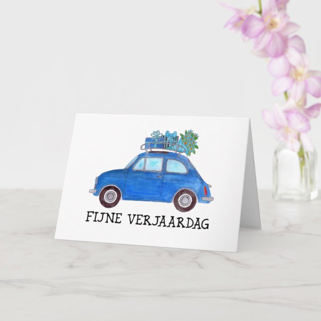 Dutch Birthday Retro Fiat 500 Card (Orchid)