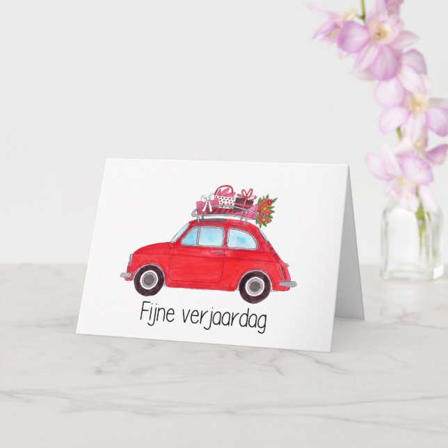Dutch Birthday Retro Fiat 500 Card (Orchid)