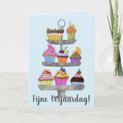 Dutch Birthday Watercolor cupcakes Card