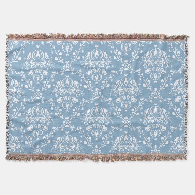 Dutch Blue Damask Throw Blanket (Front)