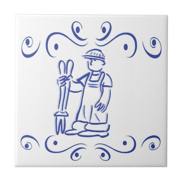 Dutch Blue Farmer Ceramic Tile (Front)
