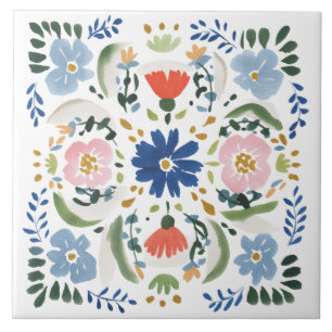 Dutch Blue Floral Cottage Ceramic Tile