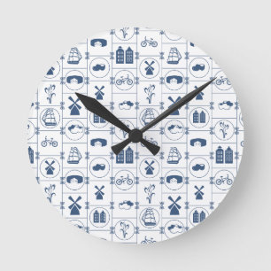 Dutch Blue tiles Round Clock
