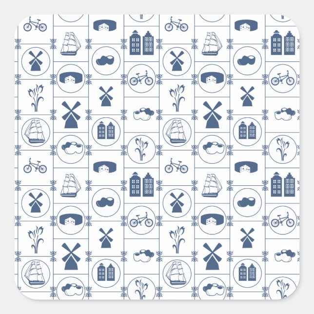 Dutch Blue tiles Square Sticker (Front)