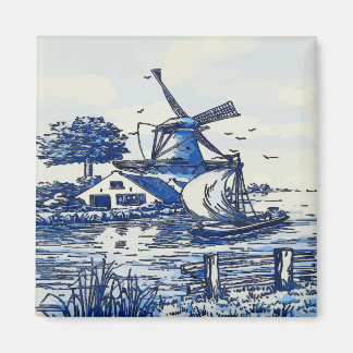 Dutch Blue Vintage Style Windmill Magnet