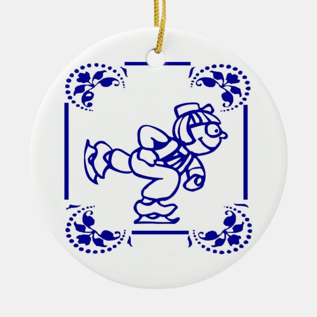 Dutch Boy Ice Skating Ceramic Ornament (Front)