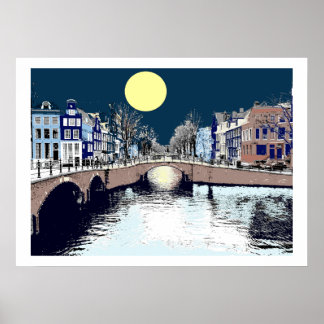 Dutch Bridge Full Moon Poster