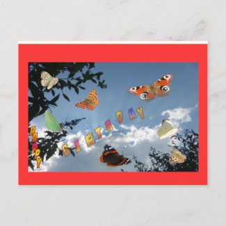 Dutch Butterflies Red Happy Birthday Postcard