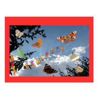 Dutch Butterflies Red Happy Birthday Postcard