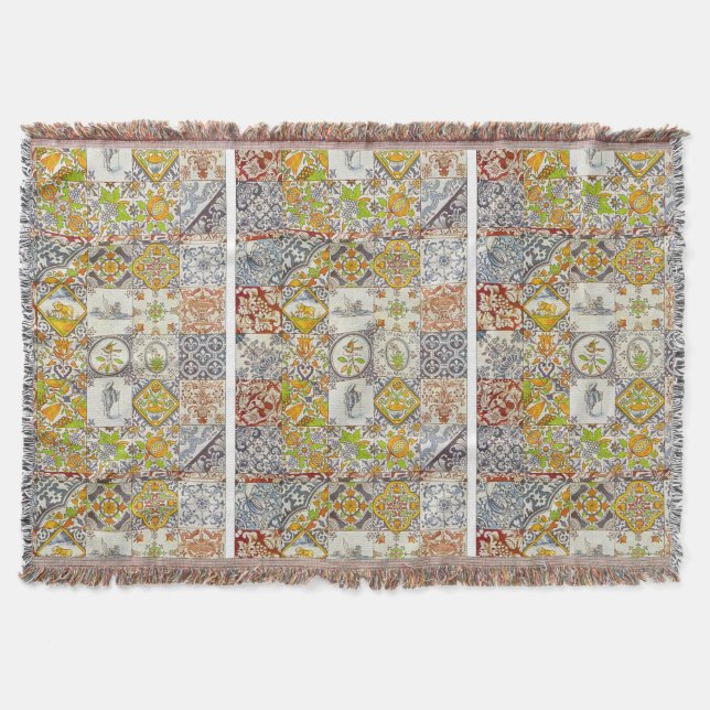 Dutch Ceramic Tiles Throw Blanket (Front)