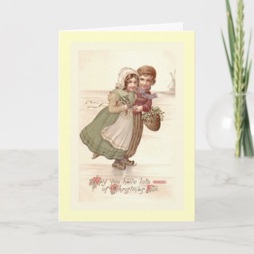 Dutch Children Skating Christmas Card