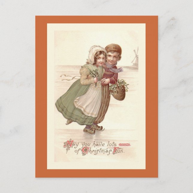 "Dutch Children Skating" Christmas Postcard (Front)