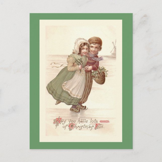 "Dutch Children Skating" Christmas Postcard (Front)