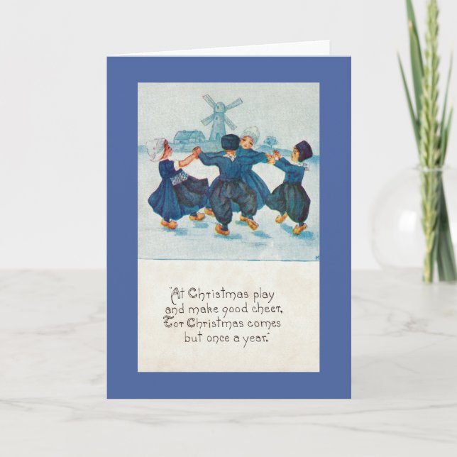 Dutch Christmas Children Dancing, Customizable Holiday Card (Front)