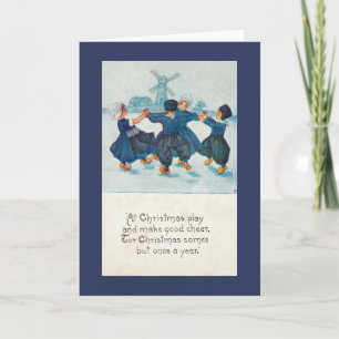 Dutch Christmas Children Dancing, Customizable Holiday Card