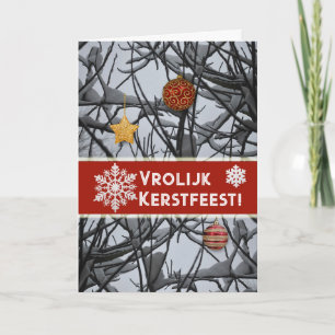 Dutch Christmas Ornaments on Snowy Branches Holiday Card