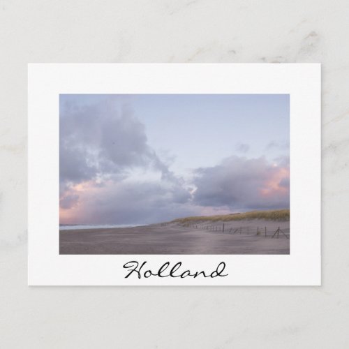 Dutch coast sunset in Holland white postcard