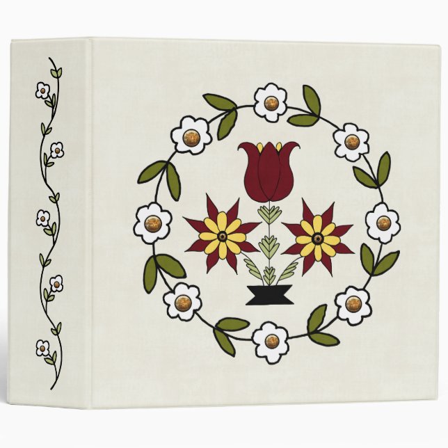 Dutch Country Folk Floral 3 Ring Binder (Front/Spine)