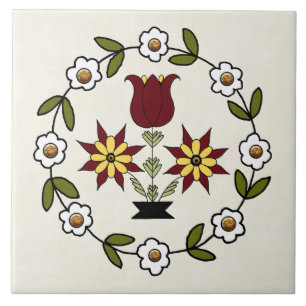Dutch Country Folk Floral Ceramic Tile