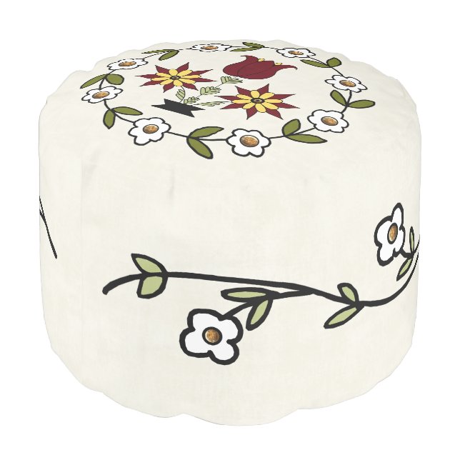 Dutch Country Folk Floral Pouf (Angled Back)