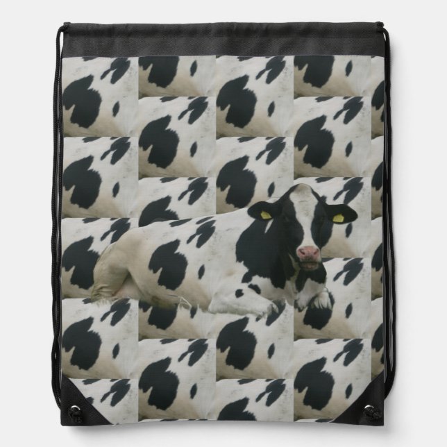 Dutch Cow in Cow Pattern Drawstring Backpack (Front)