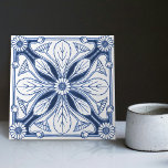 Dutch Delft Blue Daisy Repro Backsplash Kitchen Ceramic Tile<br><div class="desc">This ceramic tile from the Dutch Delft Blue tradition is a stunning example of artistry and craftsmanship. The tile features a symmetrical floral daisy theme, with a central flower surrounded by smaller leaves. The tile is glazed in the traditional Delft Blue and white color scheme. Perfect for adding a touch...</div>