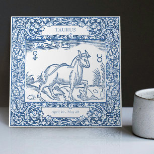 Dutch Delft Blue Taurus Vintage Zodiac Sign Ceramic Tile