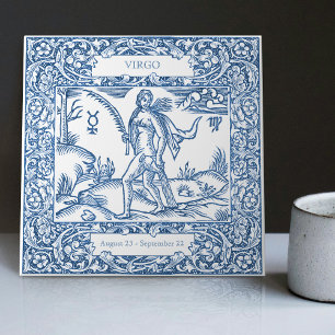 Dutch Delft Blue Virgo Vintage Zodiac Sign Ceramic Tile