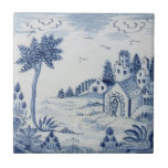 Dutch Delft Tile Antique Reproduction-24<br><div class="desc">Our tiles are available in two sizes. You will receive a glossy ceramic tile suitable for indoor use only. Ideal for a fireplace surround, kitchen back splash, or bathroom. See our complete collection of traditional Delft reproduction tiles. This tile shows a man, looks like a hunter with gun, standing in...</div>
