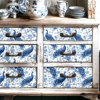 Dutch Delft Vintage Blue Floral Peacock Decoupage