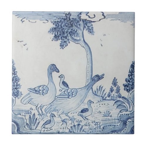 Dutch Delft w Geese or Ducks Antique_25 Ceramic Tile